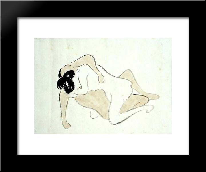 A Shunga 20x24 Black Modern Wood Framed Art Print Poster by no Taiga, Ike