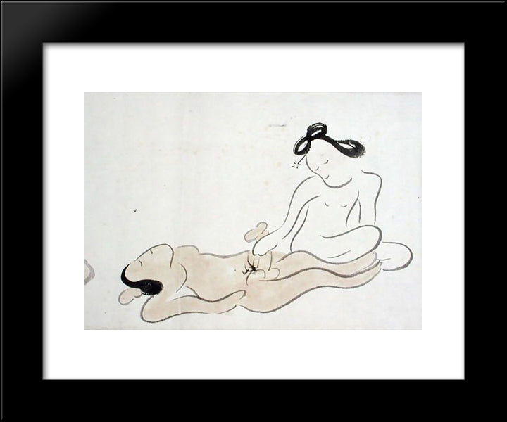 A Shunga 20x24 Black Modern Wood Framed Art Print Poster by no Taiga, Ike