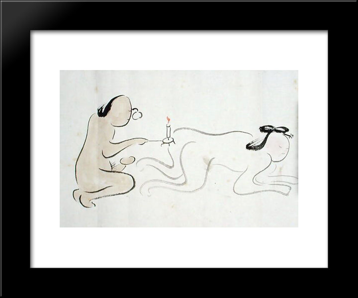A Shunga 20x24 Black Modern Wood Framed Art Print Poster by no Taiga, Ike