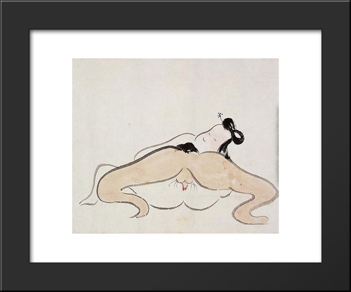 A Shunga 20x24 Black Modern Wood Framed Art Print Poster by no Taiga, Ike