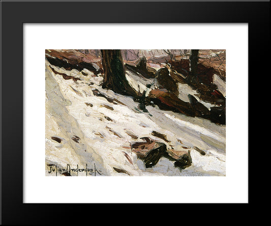 Snow Near The Cave, Central Park, New York 20x24 Black Modern Wood Framed Art Print Poster by Onderdonk, Robert Julian