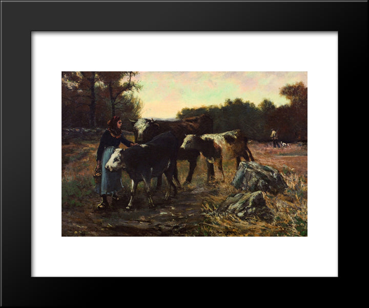 Landscape With Cattle 20x24 Black Modern Wood Framed Art Print Poster by Onderdonk, Robert Julian