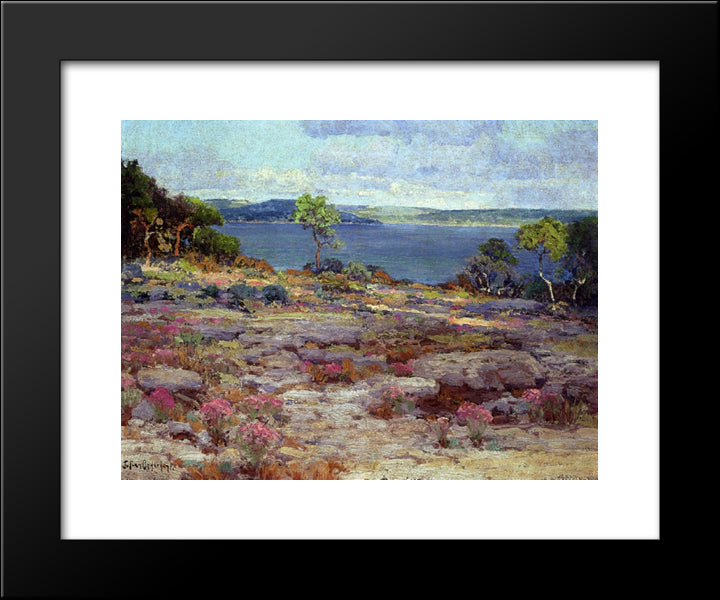 Mountain Pinks In Bloom, Medina Lake, Southwest Texas 20x24 Black Modern Wood Framed Art Print Poster by Onderdonk, Robert Julian