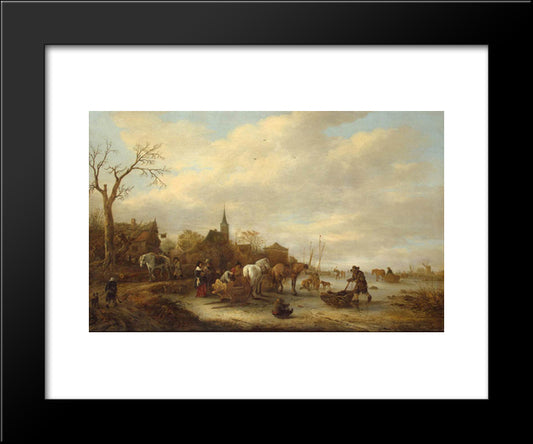 Winter Landscape 20x24 Black Modern Wood Framed Art Print Poster by Ostade, Isaac van