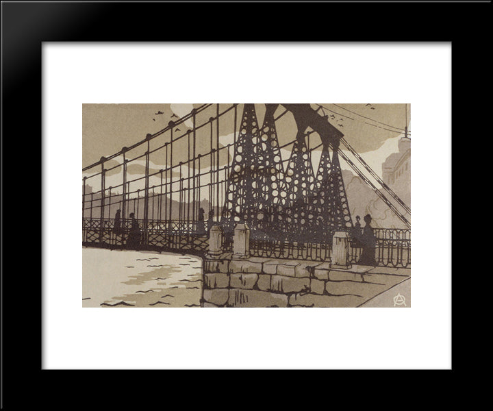 Chain Bridge In St. Petersburg 20x24 Black Modern Wood Framed Art Print Poster by Ostroumova Lebedeva, Anna