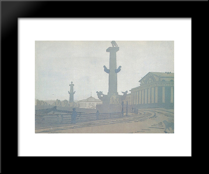 Petersburg. Rostral Column And Exchange. 20x24 Black Modern Wood Framed Art Print Poster by Ostroumova Lebedeva, Anna