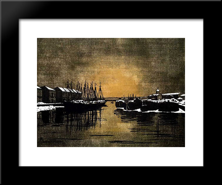 Biron Palace And Barges 20x24 Black Modern Wood Framed Art Print Poster by Ostroumova Lebedeva, Anna