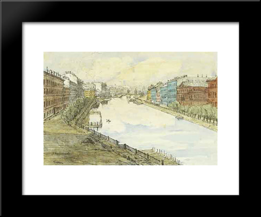 Petersburg. Fontanka. 20x24 Black Modern Wood Framed Art Print Poster by Ostroumova Lebedeva, Anna
