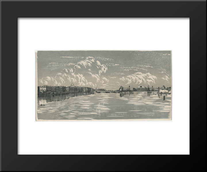 View On The Neva River And The Stock Exchange Building From The Trinity Bridge 20x24 Black Modern Wood Framed Art Print Poster by Ostroumova Lebedeva, Anna