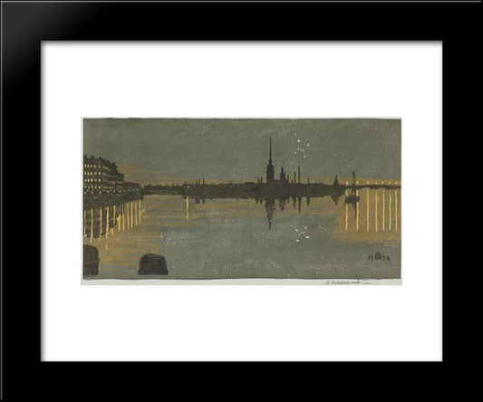 Leningrad. View Of The Fortress At Night. 20x24 Black Modern Wood Framed Art Print Poster by Ostroumova Lebedeva, Anna