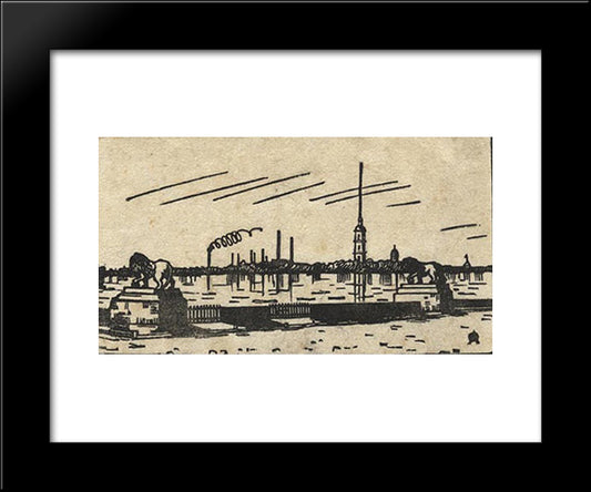 Lions And Castle (Ice Drifts And Fortress) 20x24 Black Modern Wood Framed Art Print Poster by Ostroumova Lebedeva, Anna