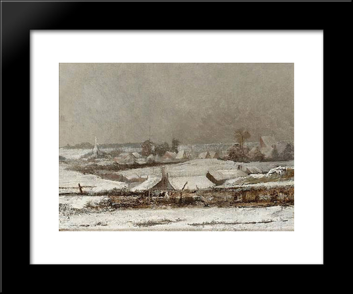 Village Sous La Neige (Vallee De La Meuse) 20x24 Black Modern Wood Framed Art Print Poster by Pantazis, Pericles