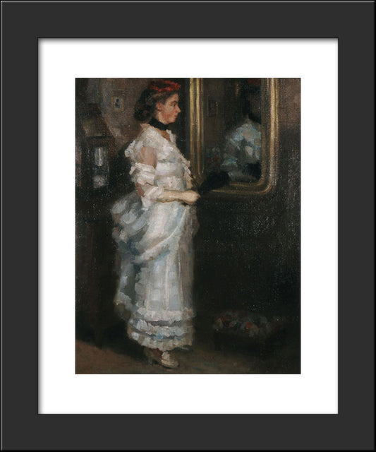 Lady In The Mirror With A Fan 20x24 Black Modern Wood Framed Art Print Poster by Pantazis, Pericles