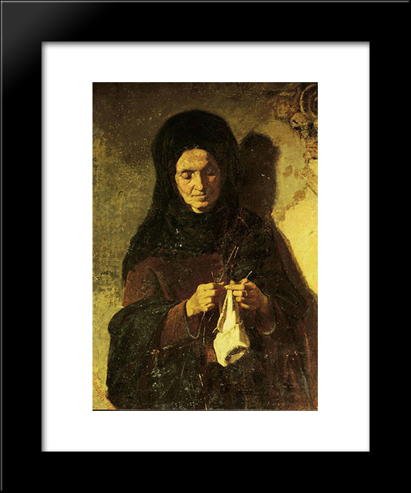 Woman Knitting 20x24 Black Modern Wood Framed Art Print Poster by Pantazis, Pericles