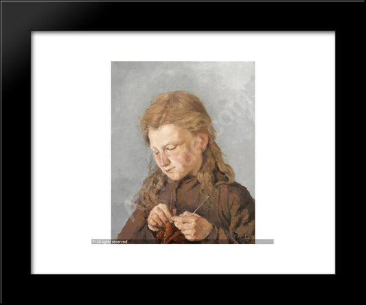 Young Girl Knitting 20x24 Black Modern Wood Framed Art Print Poster by Pantazis, Pericles