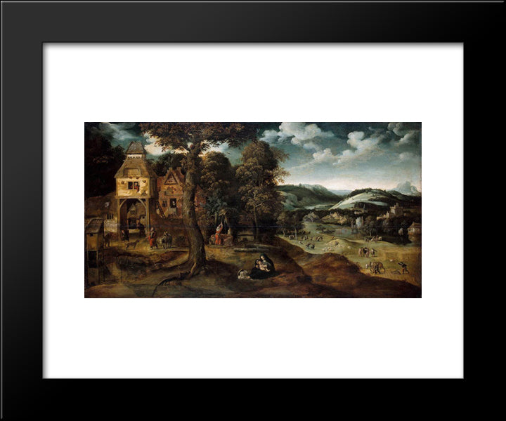 Landscape With The Flight Into Egypt 20x24 Black Modern Wood Framed Art Print Poster by Patinir, Joachim