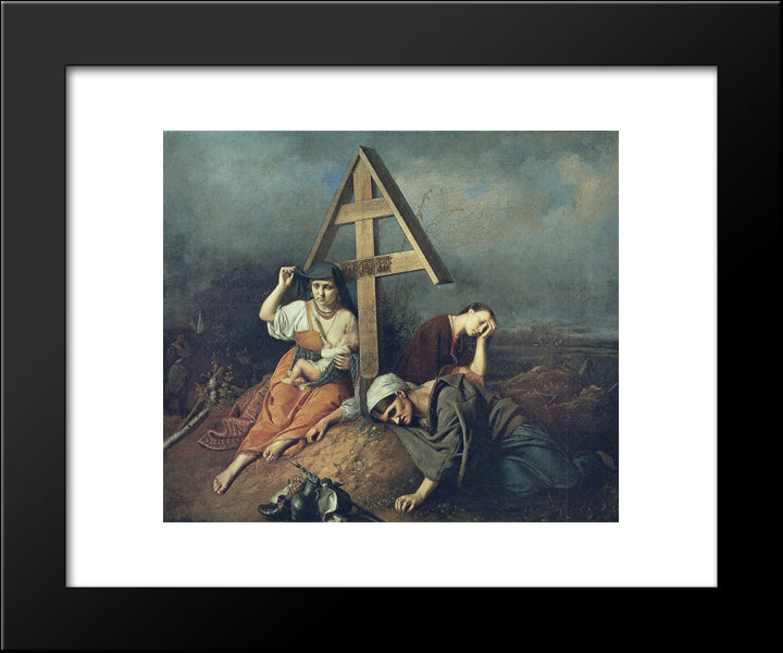 Scene On A Grave 20x24 Black Modern Wood Framed Art Print Poster by Perov, Vasily