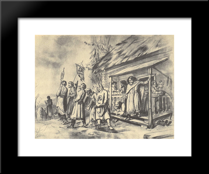 Procession On Easter. Sketch For The Painting 20x24 Black Modern Wood Framed Art Print Poster by Perov, Vasily