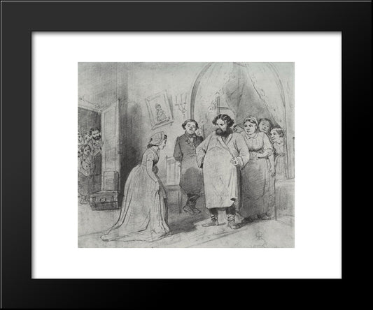 The Arrival Of A Governess In A Merchant'S House 20x24 Black Modern Wood Framed Art Print Poster by Perov, Vasily