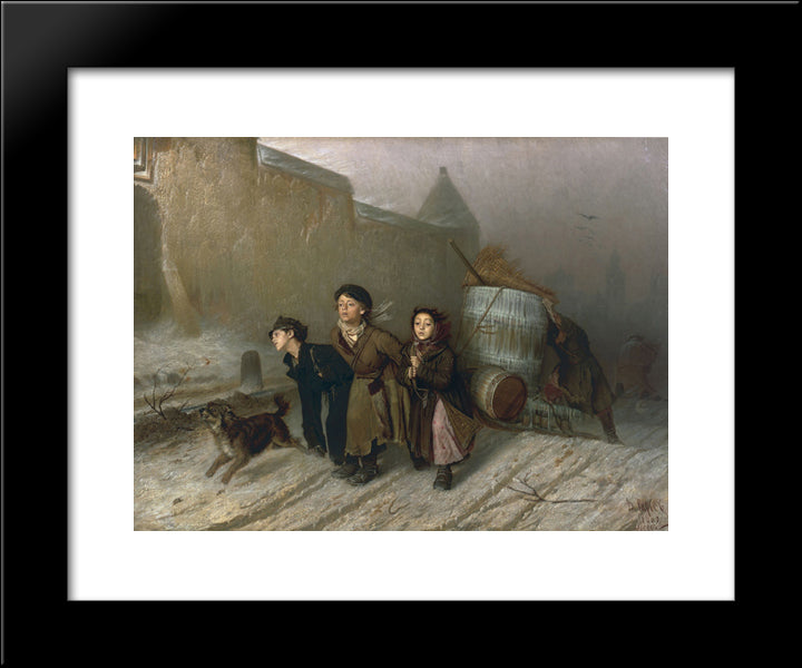 Troika. Apprentice Workmen Carrying Water 20x24 Black Modern Wood Framed Art Print Poster by Perov, Vasily