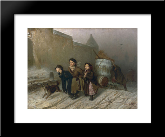 Troika. Apprentice Workmen Carrying Water 20x24 Black Modern Wood Framed Art Print Poster by Perov, Vasily