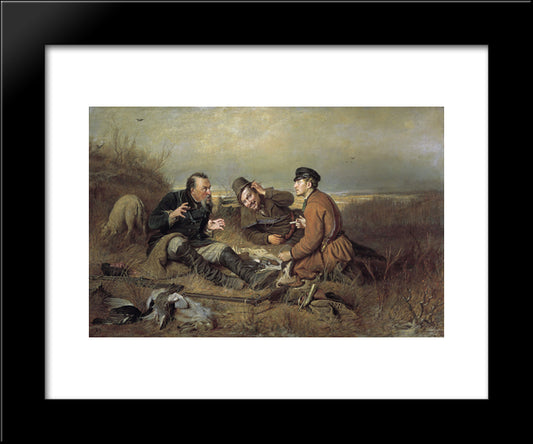 Hunters At Rest 20x24 Black Modern Wood Framed Art Print Poster by Perov, Vasily