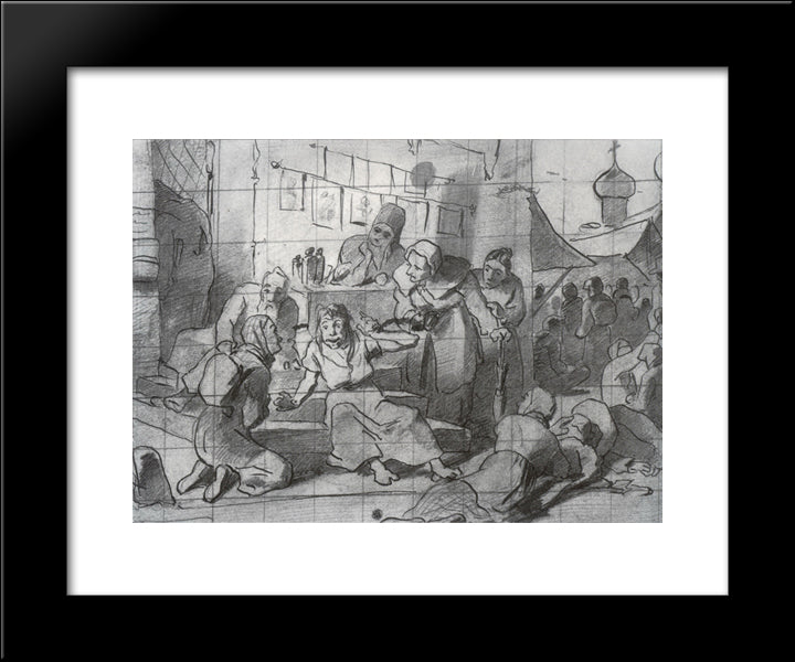 Holy Fool, Surrounded By Pilgrims 20x24 Black Modern Wood Framed Art Print Poster by Perov, Vasily