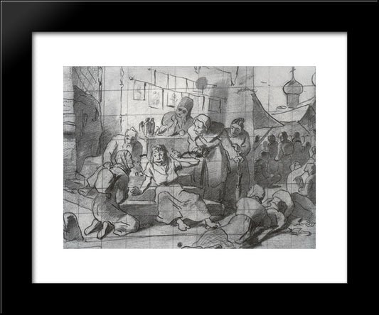 Holy Fool, Surrounded By Pilgrims 20x24 Black Modern Wood Framed Art Print Poster by Perov, Vasily