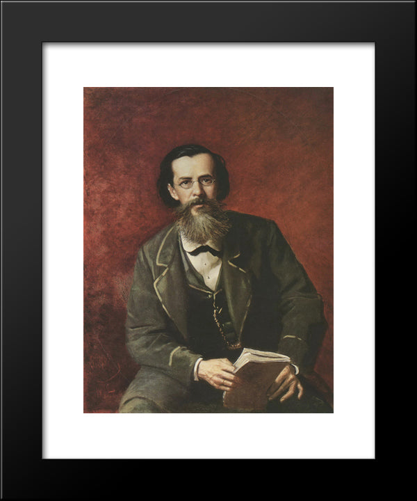 Portrait Of The Poet Apollon Maikov 20x24 Black Modern Wood Framed Art Print Poster by Perov, Vasily