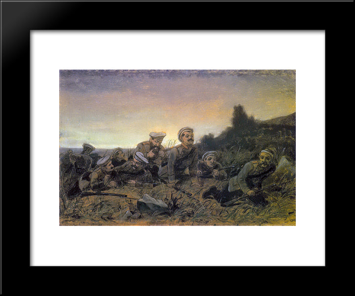 Scouts At Sevastopol 20x24 Black Modern Wood Framed Art Print Poster by Perov, Vasily