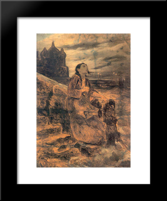 The Girl, Thrown Into The Water 20x24 Black Modern Wood Framed Art Print Poster by Perov, Vasily