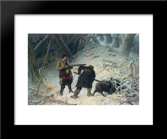 Hunting For Wild Boar 20x24 Black Modern Wood Framed Art Print Poster by Perov, Vasily