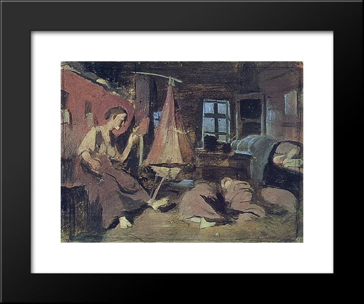 Night In The Hut. Sketch For 'Sleeping Children' 20x24 Black Modern Wood Framed Art Print Poster by Perov, Vasily