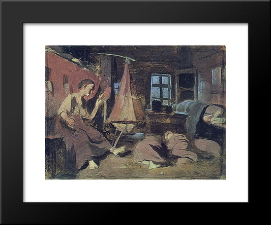 Night In The Hut. Sketch For 'Sleeping Children' 20x24 Black Modern Wood Framed Art Print Poster by Perov, Vasily