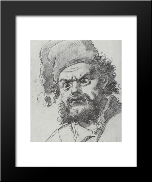 The Head Of Pugachev. Sketch 20x24 Black Modern Wood Framed Art Print Poster by Perov, Vasily