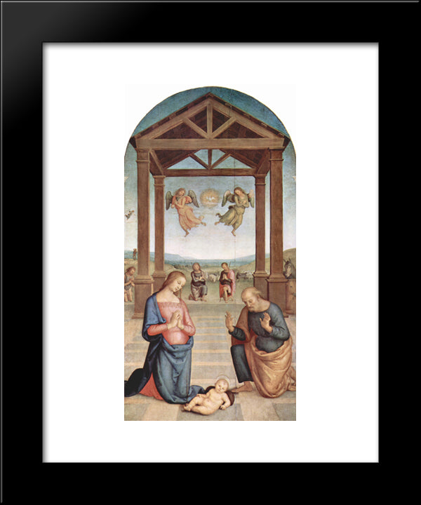 Altarpiece Of St. Augustine - Adoration Of The Shepherds 20x24 Black Modern Wood Framed Art Print Poster by Perugino, Pietro
