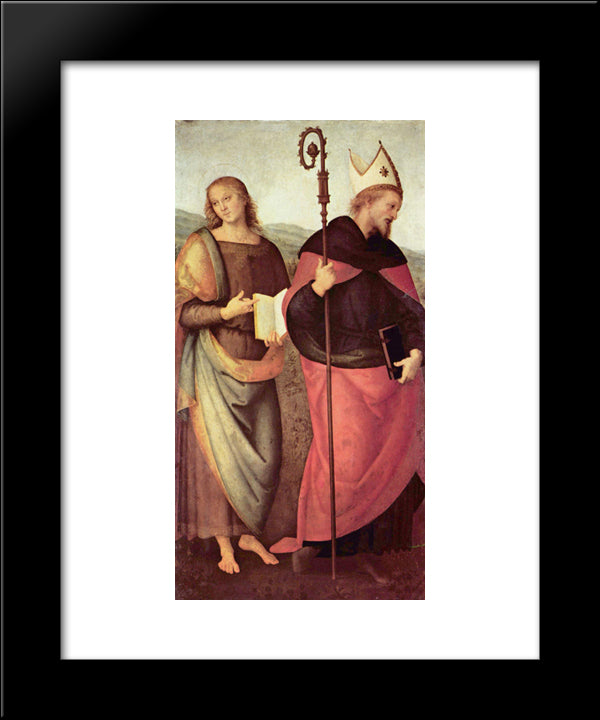 Altarpiece Of St. Augustine - Scene John The Tufer And The St. Augustine 20x24 Black Modern Wood Framed Art Print Poster by Perugino, Pietro