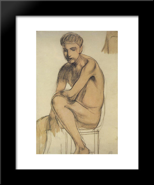 Seated Boy 20x24 Black Modern Wood Framed Art Print Poster by Petrov Vodkin, Kuzma