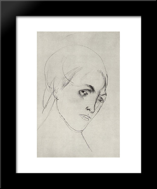 Sketch Of A Woman'S Head To The Picture Mother 20x24 Black Modern Wood Framed Art Print Poster by Petrov Vodkin, Kuzma