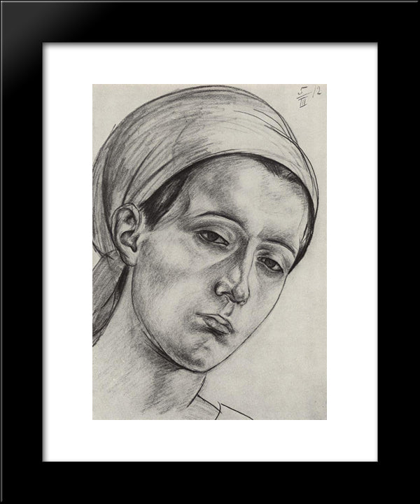 Female Head 20x24 Black Modern Wood Framed Art Print Poster by Petrov Vodkin, Kuzma