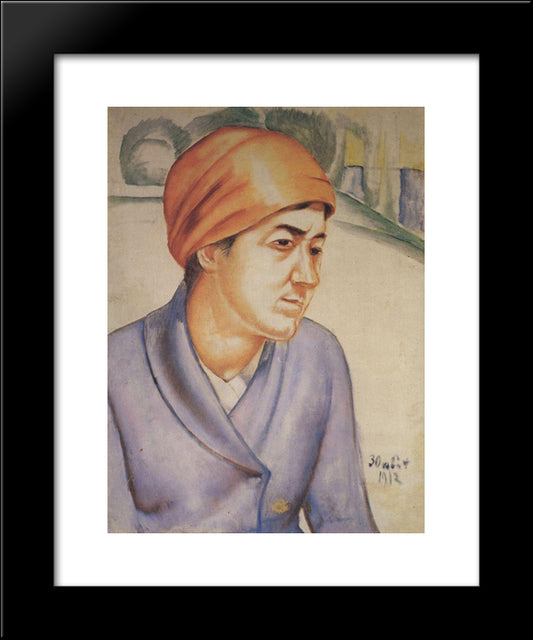 Portrait Of M.F.Petrova-Vodkina 20x24 Black Modern Wood Framed Art Print Poster by Petrov Vodkin, Kuzma