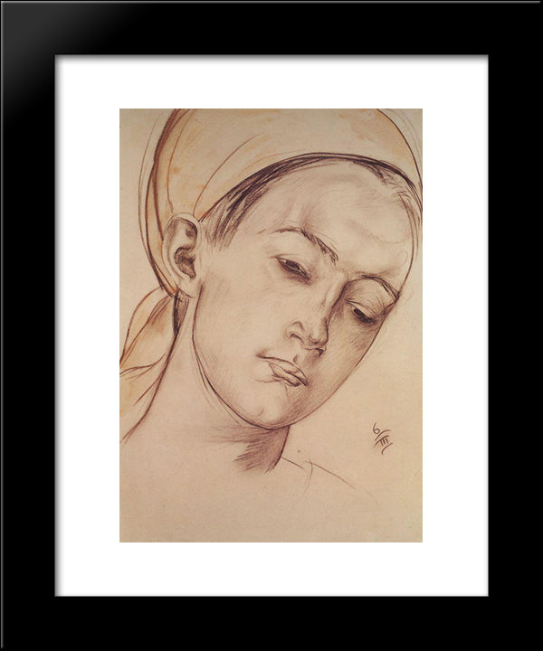 Female Head 20x24 Black Modern Wood Framed Art Print Poster by Petrov Vodkin, Kuzma