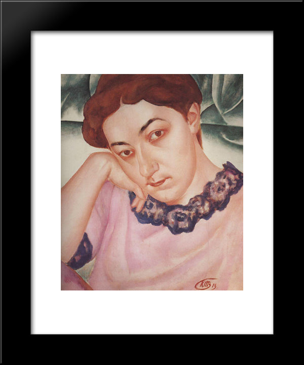 Portrait Of M.F.Petrova-Vodkina 20x24 Black Modern Wood Framed Art Print Poster by Petrov Vodkin, Kuzma