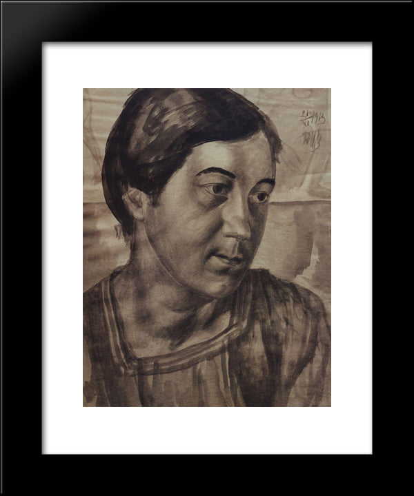 Portrait Of The Artist'S Wife 20x24 Black Modern Wood Framed Art Print Poster by Petrov Vodkin, Kuzma