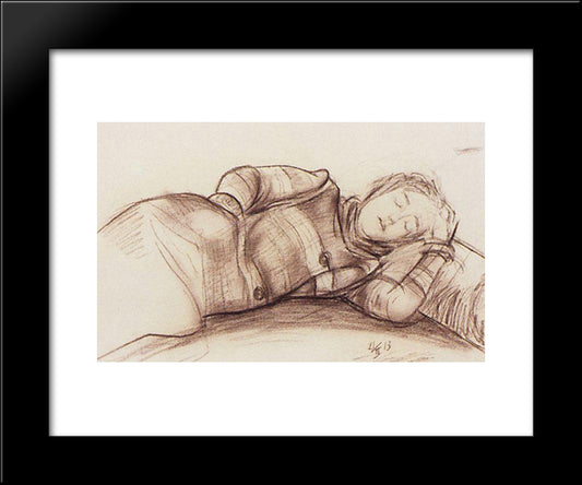 Sleeping Woman 20x24 Black Modern Wood Framed Art Print Poster by Petrov Vodkin, Kuzma