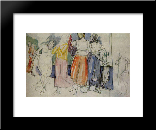 Sketch Of The Painting Girls On The Volga 20x24 Black Modern Wood Framed Art Print Poster by Petrov Vodkin, Kuzma