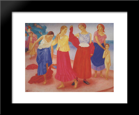 Girls On The Volga 20x24 Black Modern Wood Framed Art Print Poster by Petrov Vodkin, Kuzma