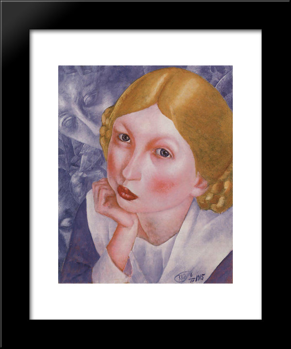 Portrait Of Ria (Portrait Of A.A. Kholopova) 20x24 Black Modern Wood Framed Art Print Poster by Petrov Vodkin, Kuzma