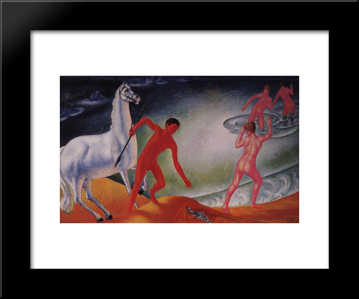 Thirsty Warrior 20x24 Black Modern Wood Framed Art Print Poster by Petrov Vodkin, Kuzma