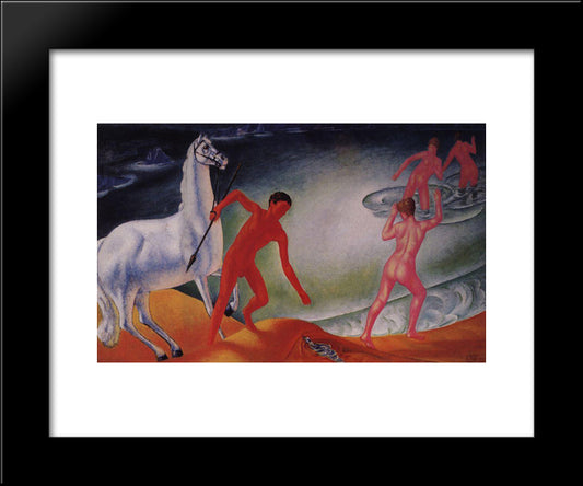 Thirsty Warrior 20x24 Black Modern Wood Framed Art Print Poster by Petrov Vodkin, Kuzma